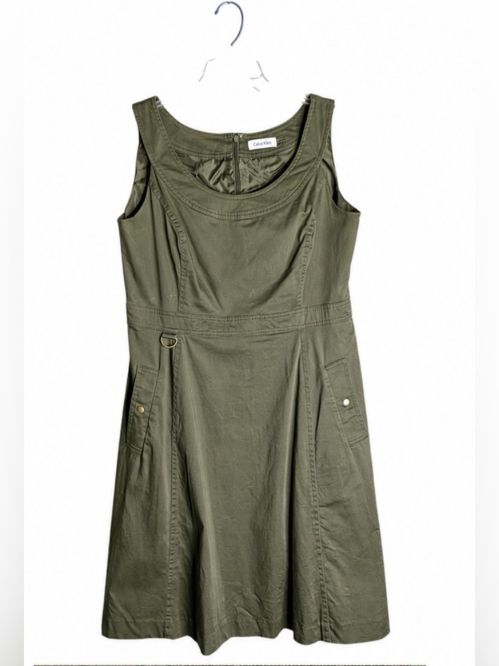 Calvin Klein Olive Green Utility Fit & Flare Dress Size 14